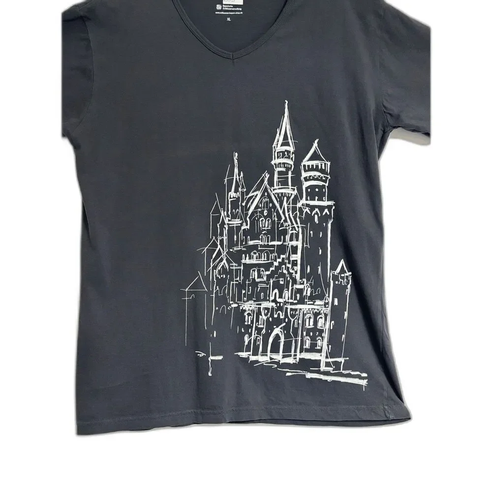Neuschwanstein Castle Men's Slim V XL Shirt James & Nicholson Gray Graphic Tee - Picture 2 of 9